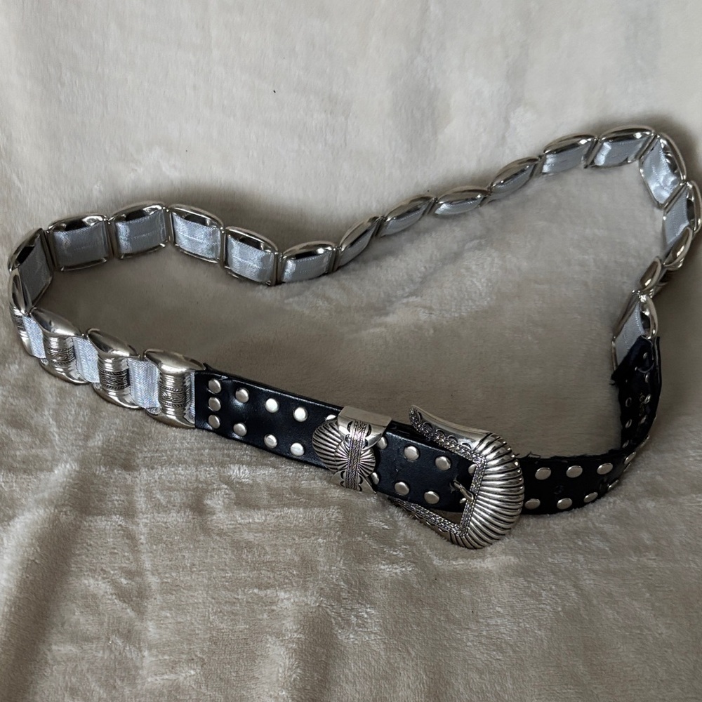 Silver and Black Studded Belt Heavy Western